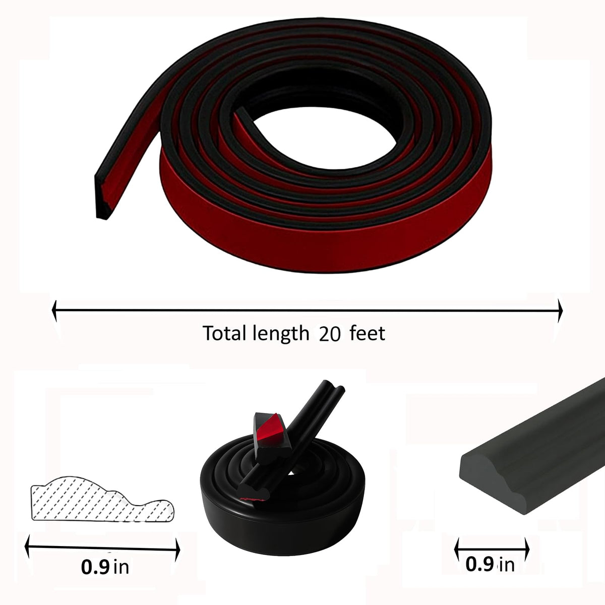 20FT×0.9'' Peel and Stick Wall Molding Trim, TPE Rubber Flexible Chair Rail for Mirror Frames, Doors & Home Decor