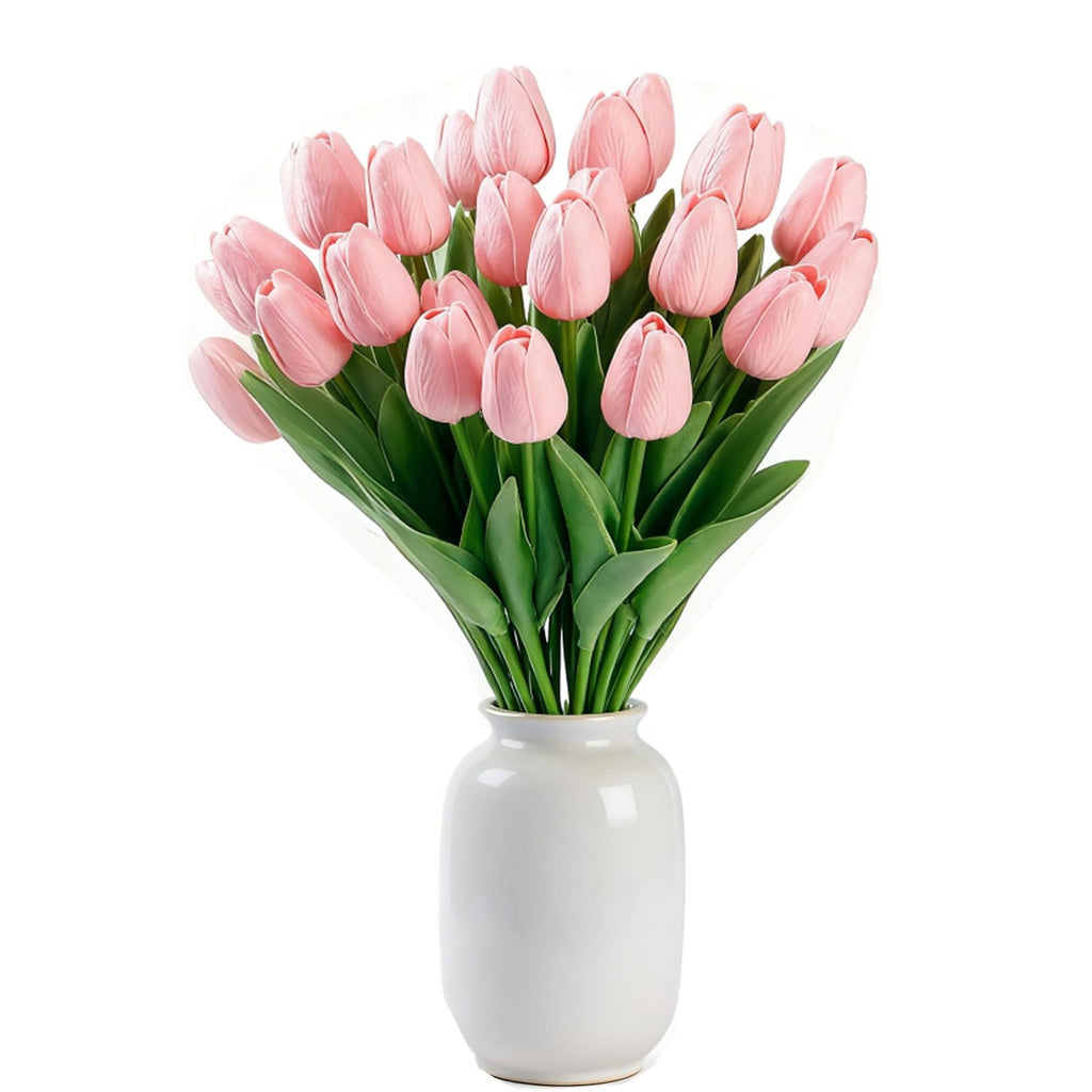 Light Pink Artificial Tulips, 20 Pcs PU Real Touch Faux