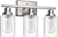 Bathroom Vanity Light Fixtures, 3 Light Wall Sconces Lighting with Clear Glass Shade, Brushed Nickel Wall Lights for