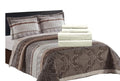 7PC Bedding Set- Callisto Taupe Lightweight Quilt with Solid Ivory Microfiber Bed Sheets
