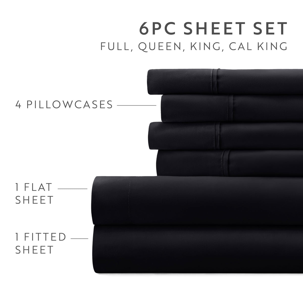 6 Piece Bed Sheet Set, Black