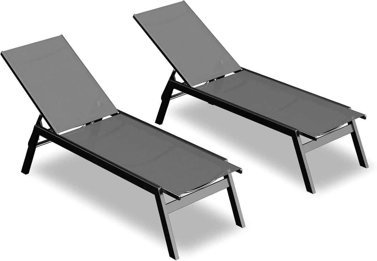 Aluminum Outdoor Chaise Lounge Set of 2,Patio Breathable Textilene Lounge Chairs,Sunbathing Recliner w/5 Adjustable