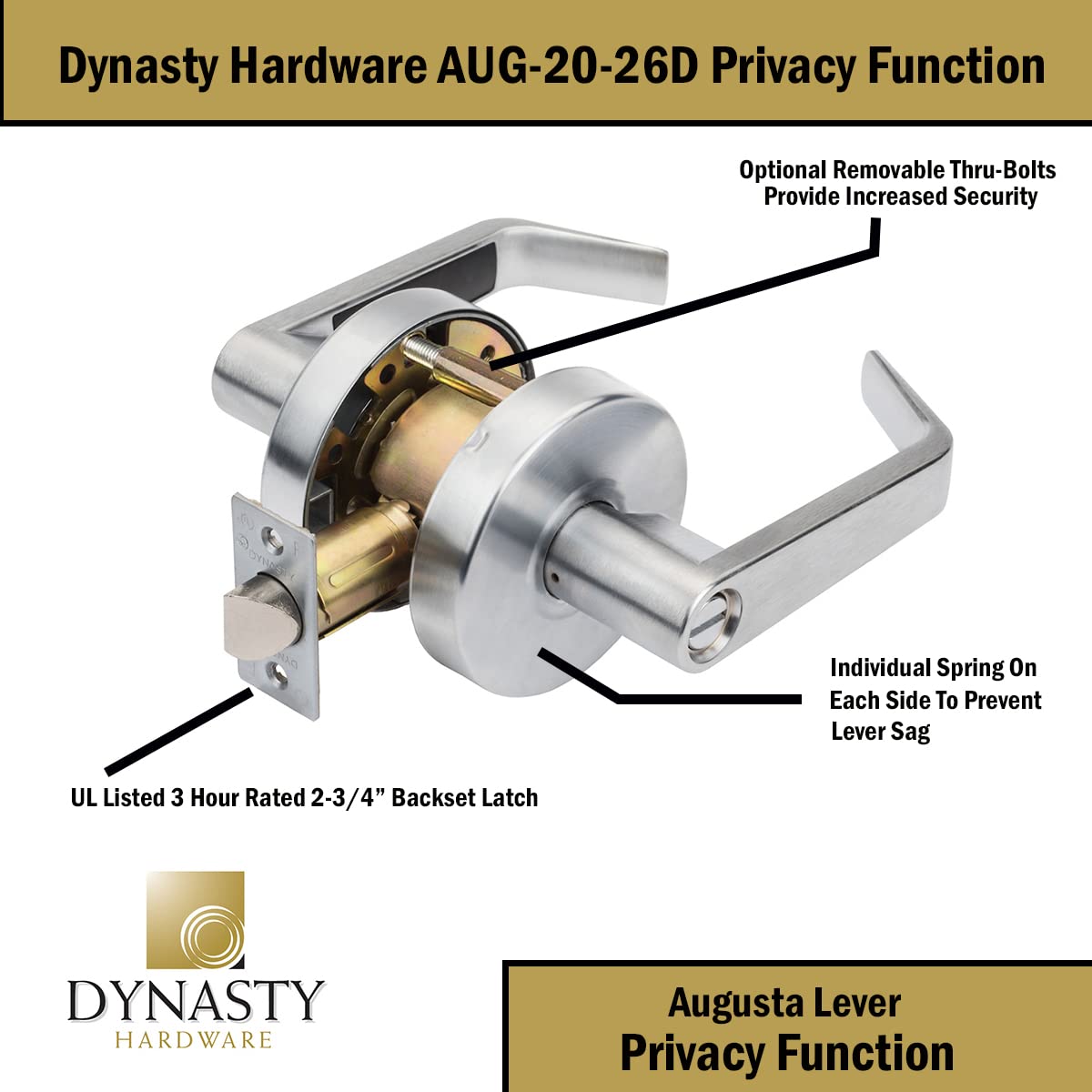 Augusta Passage Lever Set, ADA, Grade 2, Satin Chrome