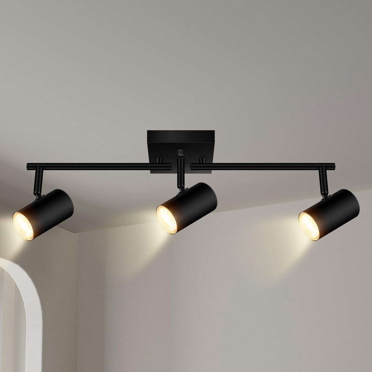 3 Light Track Lighting Fixtures Ceiling, Black LED Track Lighting Kit, Modern Kitchen Track Lights with Rotatable