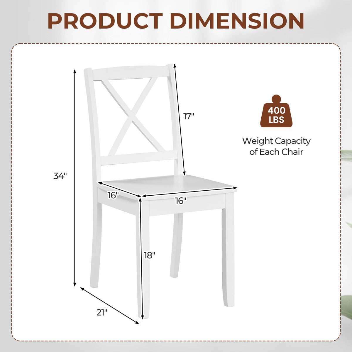 Wood Dining Chairs Set of 4 White, Armless Kitchen Chair w/Rubber Wood Legs & Curved Backrest, Farmhouse Cross Back