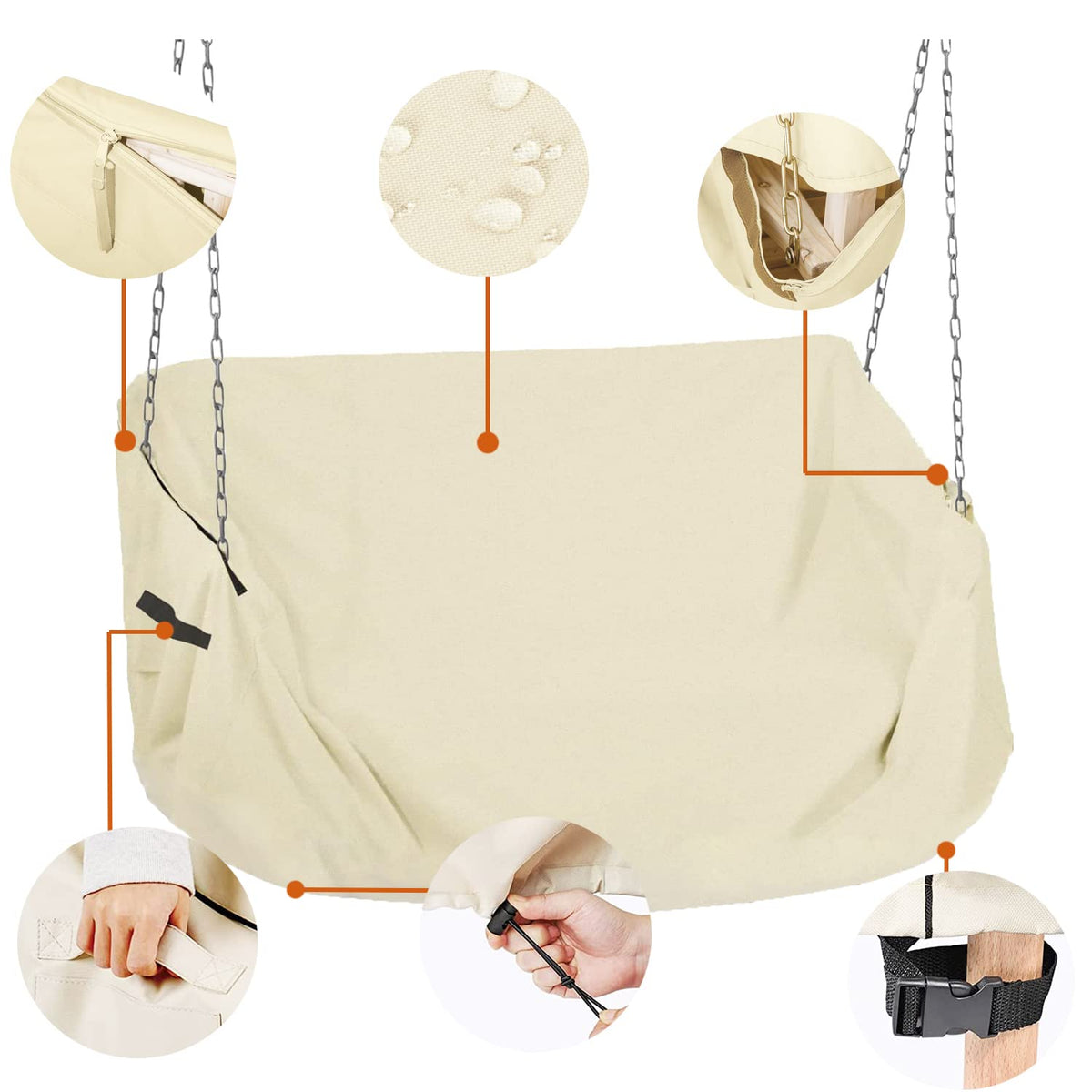 Swing Cover 63 Inch Water-Resistant 600D Oxford Hanging Outdoor Swing Cover All Weather Protected Swing Covers for
