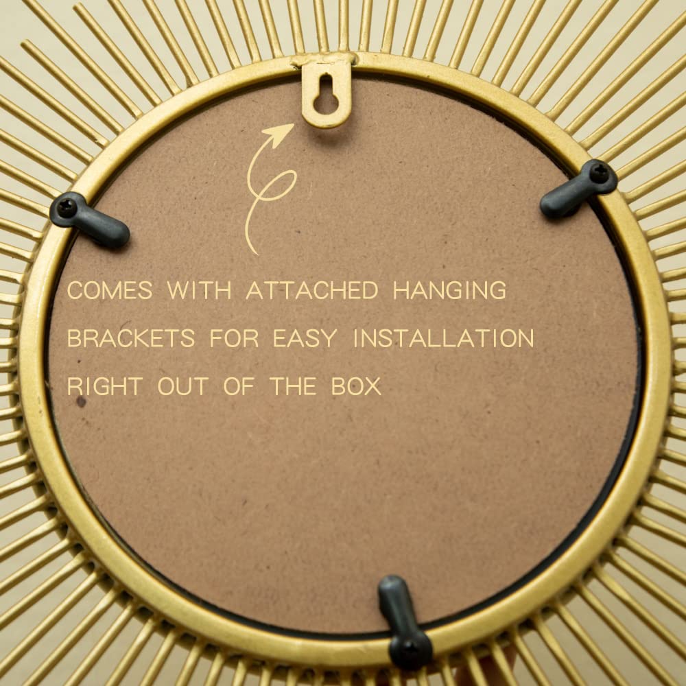 Sunburst Mirror, 24" Boho Mirror, Gold Sun Decorative Mirrors for Wall Decor, Small Mid Century Modern Small Living