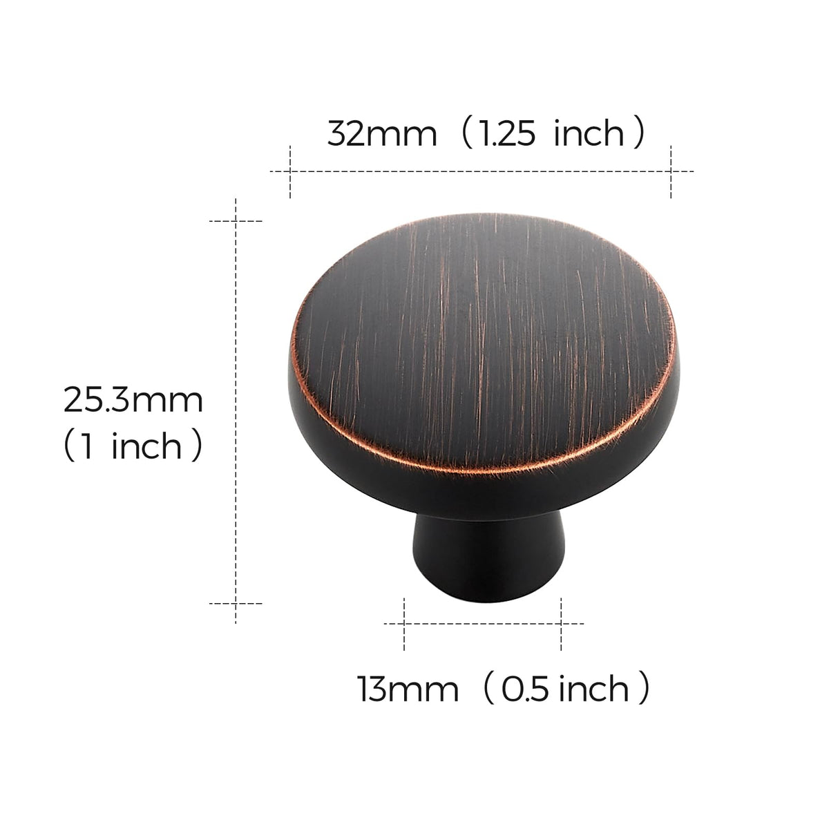 Oil-Rubbed Bronze Cabinet Knobs Solid Pulls Single Hole 20 Pack