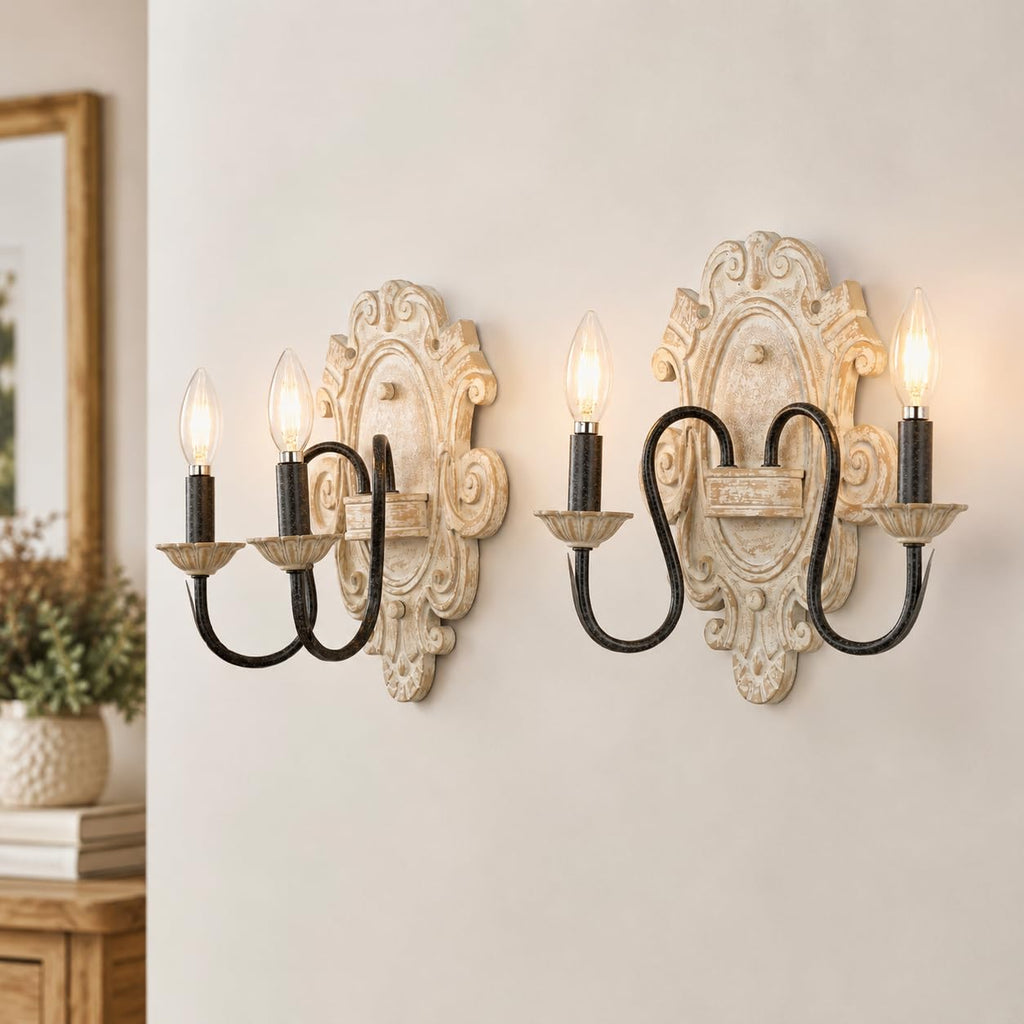 Farmhouse Wall Sconces Set of 2, Vintage 2-Light E12 Wall Lights