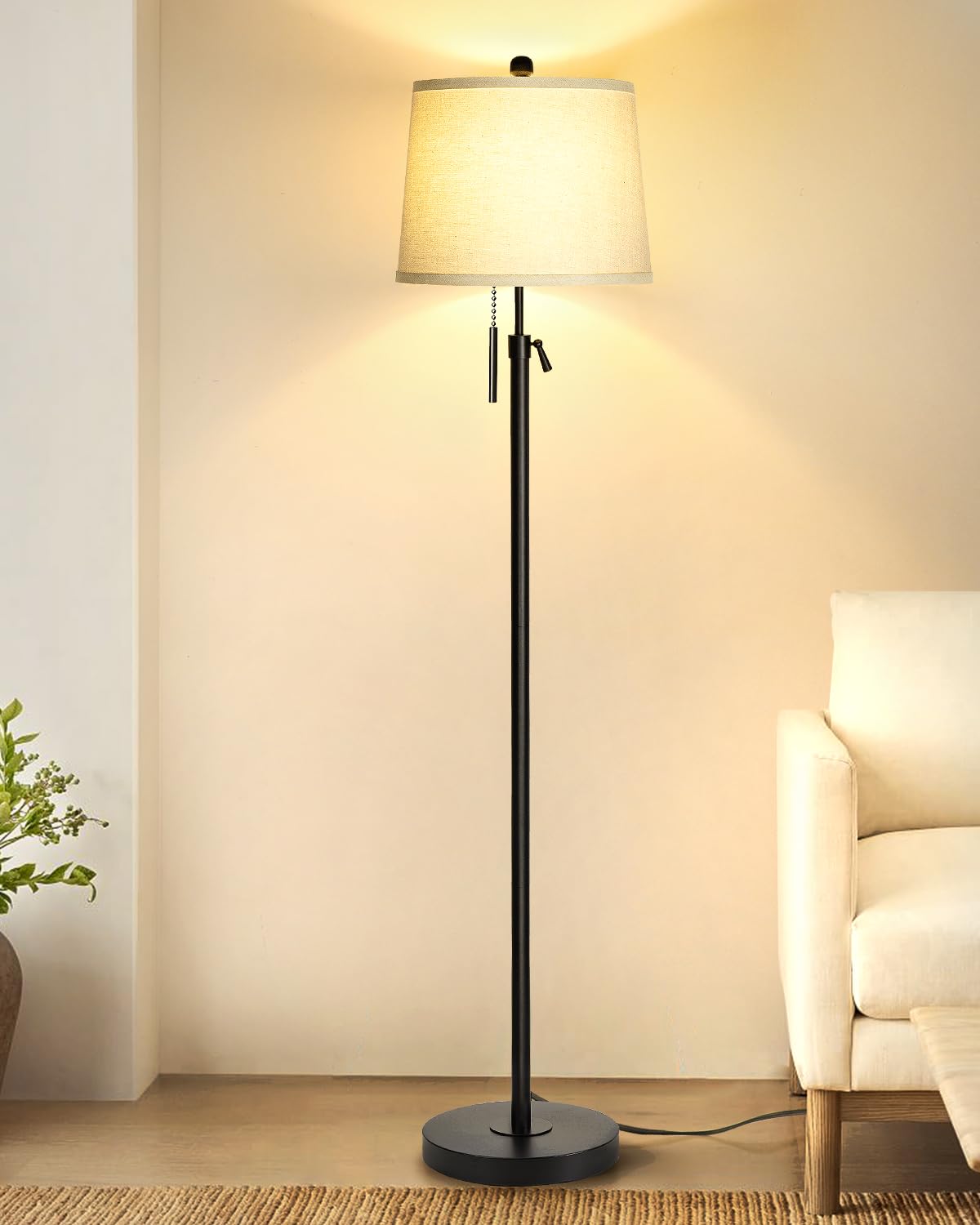 Floor Lamps, Black Floor Lamp Adjustable Height Standing Lamp, Dimmable Modern Tall Floor Lamp Office with Beige