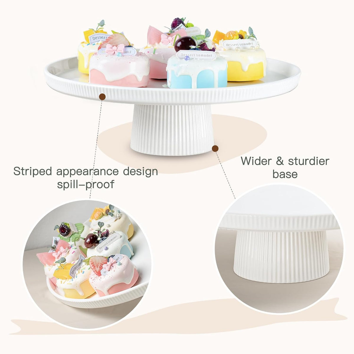 13 Inch Ceramic Cake Stand with Pedestal - White Round Cake Plate for Dessert Table Display, Elevated Cupcake Stand