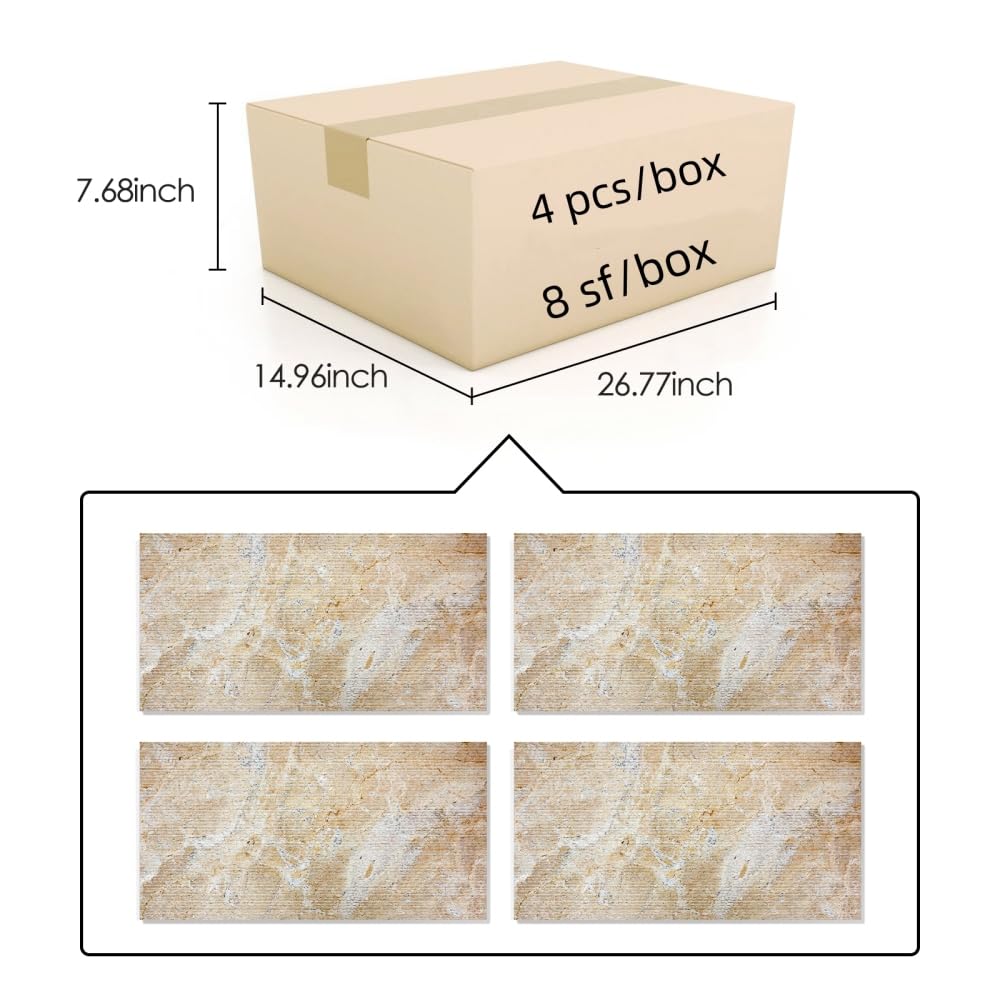 3D Fluted Natural Marble Tiles, 12 x 24 Inch, 4 Pieces, Gold Yellow Beige