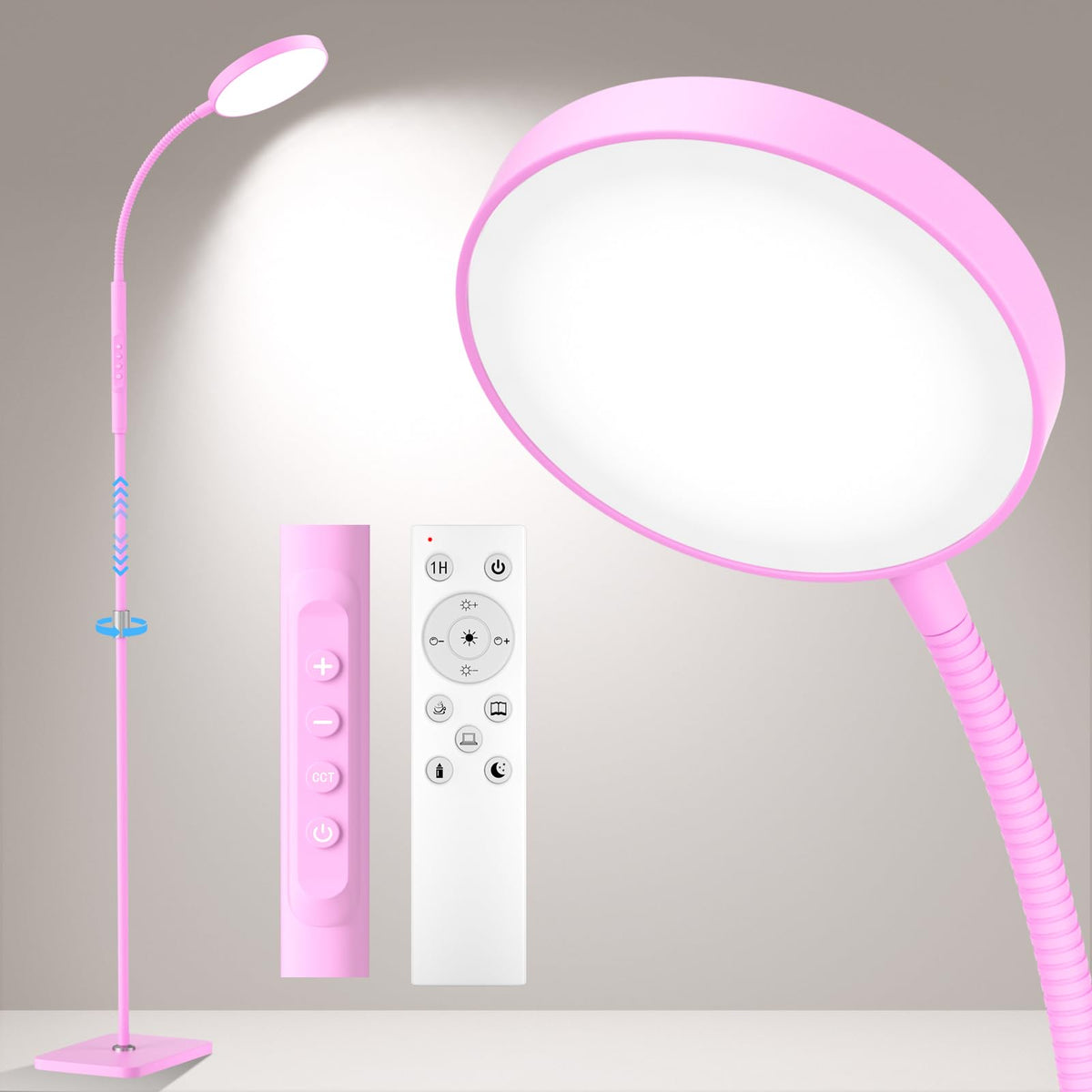 Floor Lamp, Adjustable Height Floor Lamps Bedroom, 120 LED Super Bright Standing Lamp Remote Control Dimmable