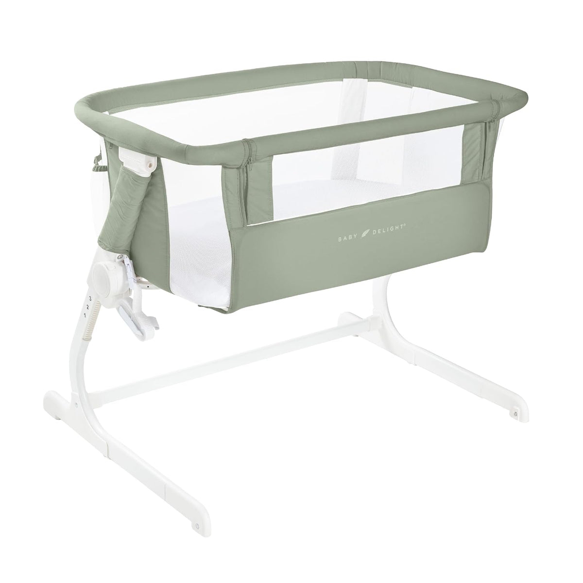 Beside MeTM Dreamer Bassinet, Organic Sage | 6-Position Height Adjustment, Mesh Wall for Air Flow & Visibility, Zip