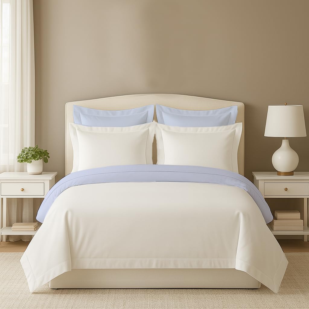5PC Reversible Duvet Cover Set Twin/Twin-XL 68x90 - 100% Egyptian Cotton, Sateen, Soft & Breathable, Hotel Luxury
