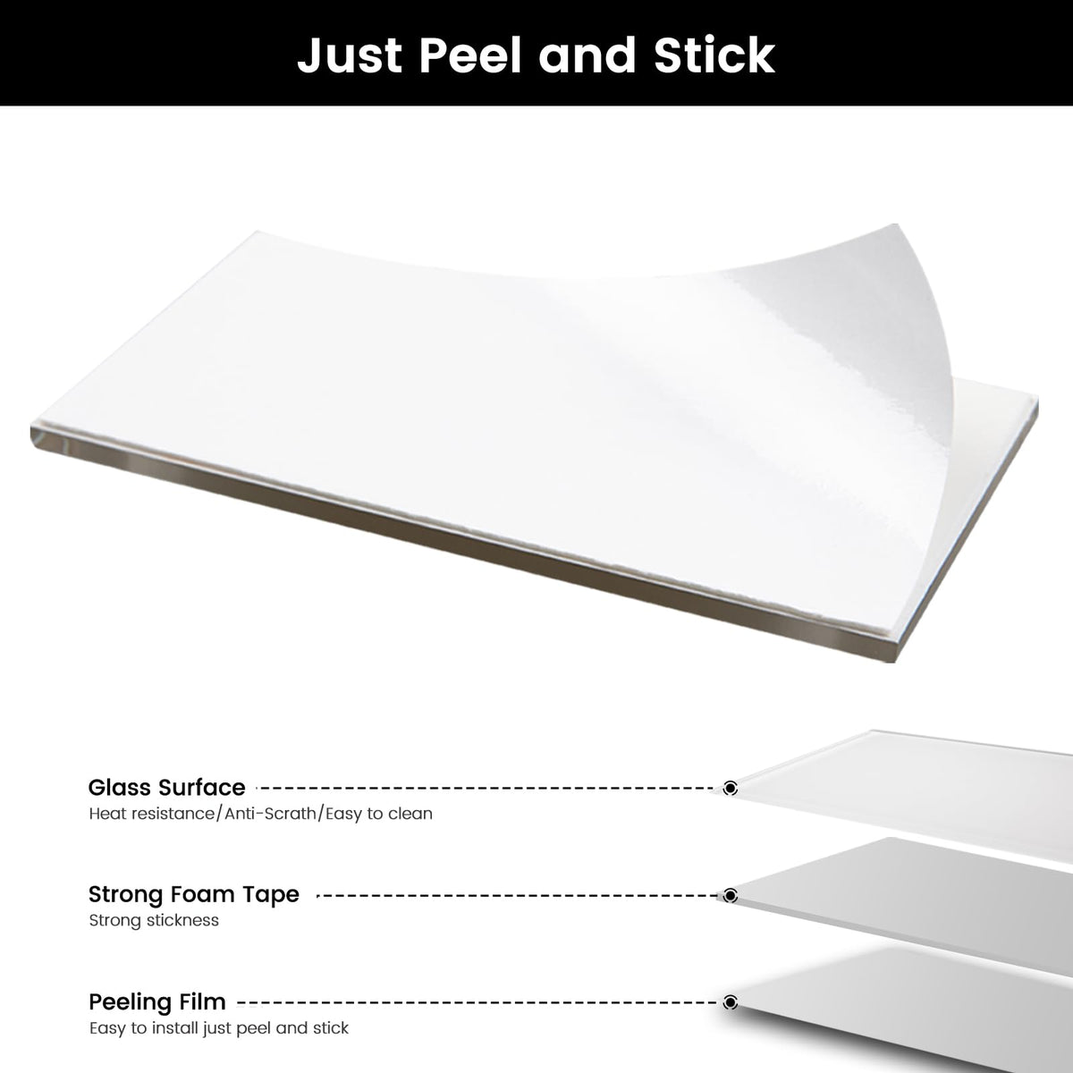 Peel and Stick Glass Subway Tiles, 3 x 6 Inch, White Glass Tiles for Backsplash, Kitchen Backsplash Wall, Pack of 40