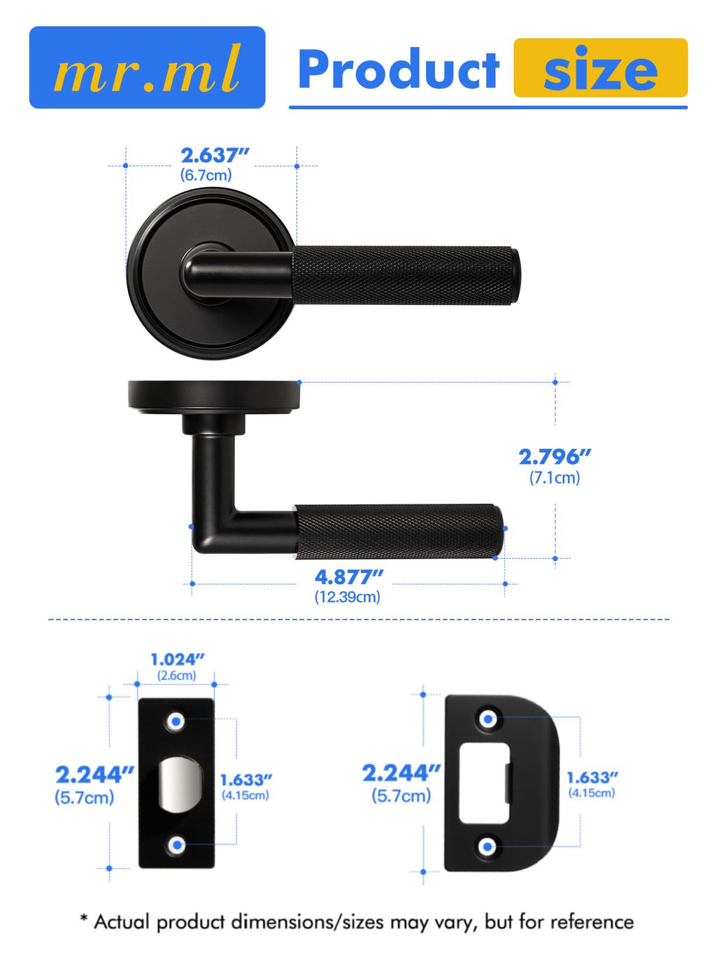 Knurled Door Lever Black Passage Door Handle, 1 Pack