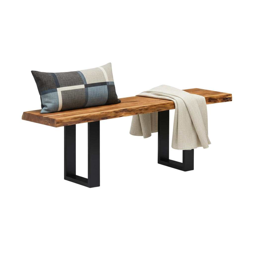 Alpine Live Edge Solid Wood Rustic Entryway Bench, Natural, 48"