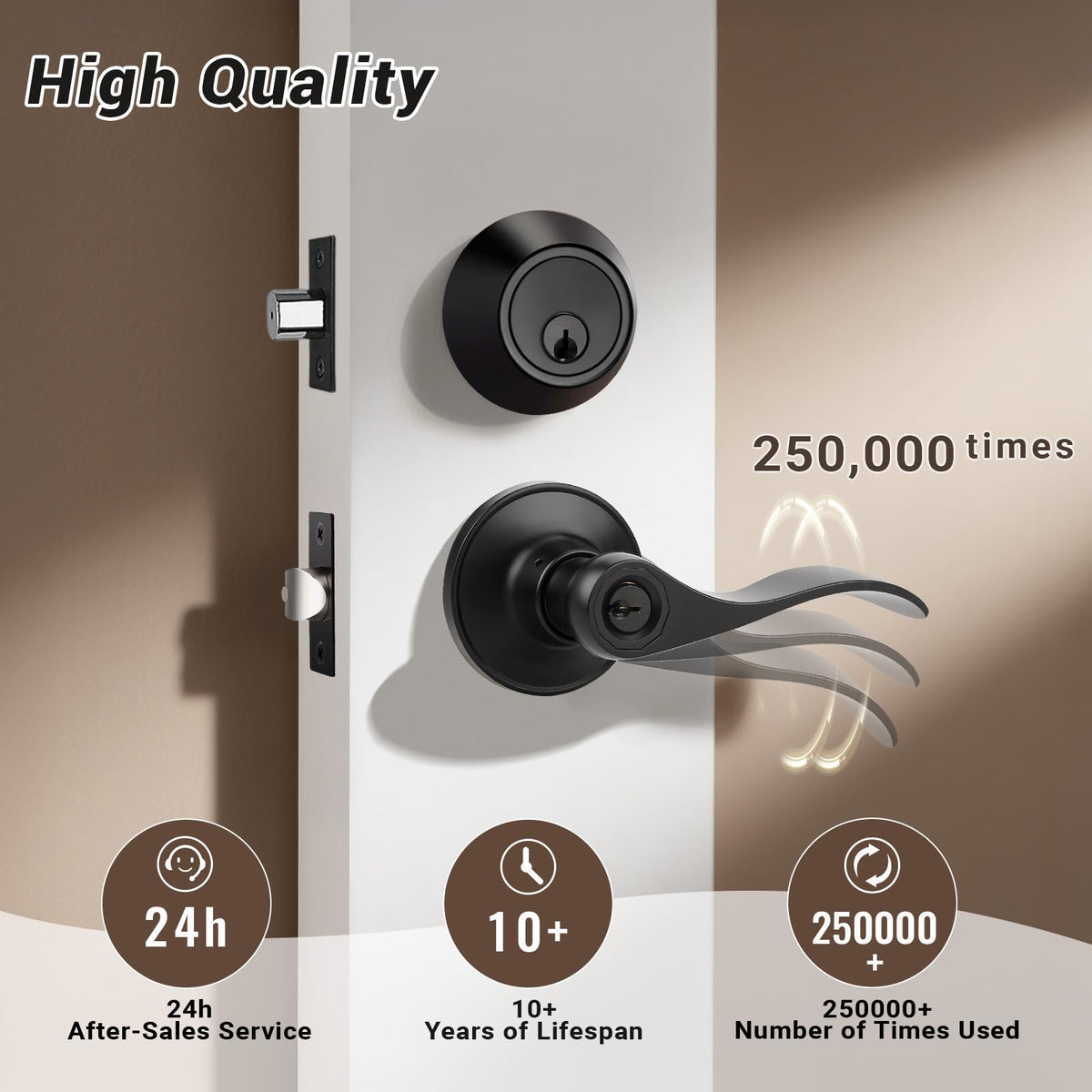 1 Set Entry Door Lever and Deadbolt Lock Set, Deadbolts Keyed Both Sides, All Keyed Same, Wave Style Front and