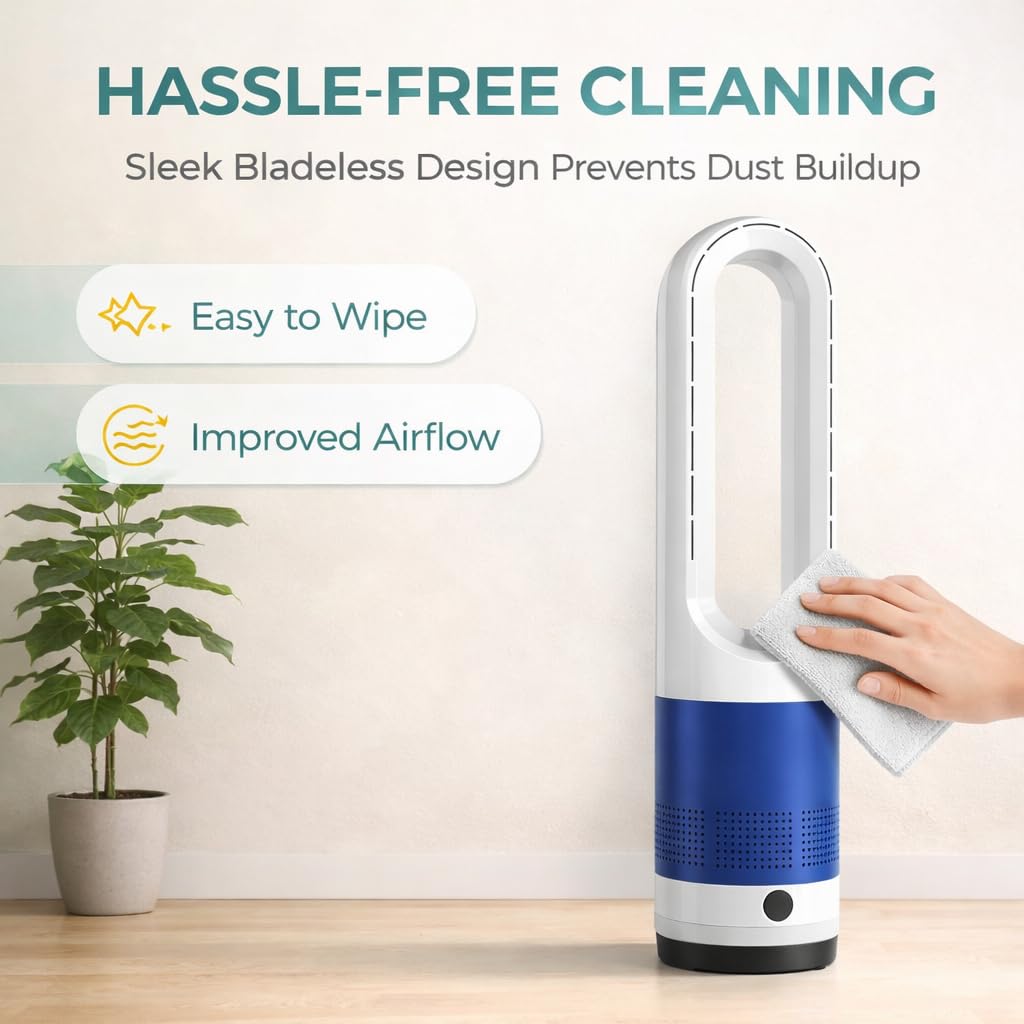 22" Bladeless Tower Fan with Remote Control, 80° Oscillating Tower Fan , 8 Speeds, 8H Timer, Quiet Cooling Fan with