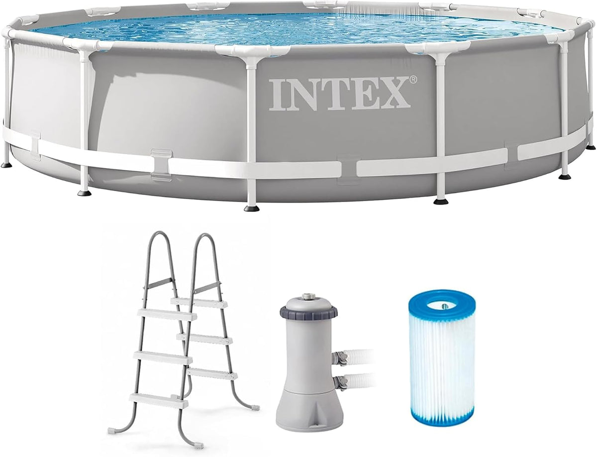 Prism Frame 12ft x 30in Round Above Ground Swimming Pool Set Bundle | 26711EH - 530 GPH Cartridge Filter Pump and