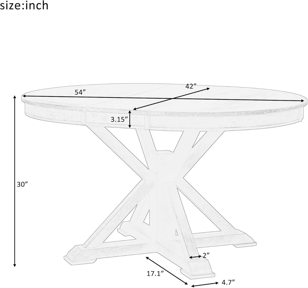 54" Round Extendable Dining Table for 4-6, Mid Century Modern Wood Table for Kitchen, Restaurant, Cafe, Natural