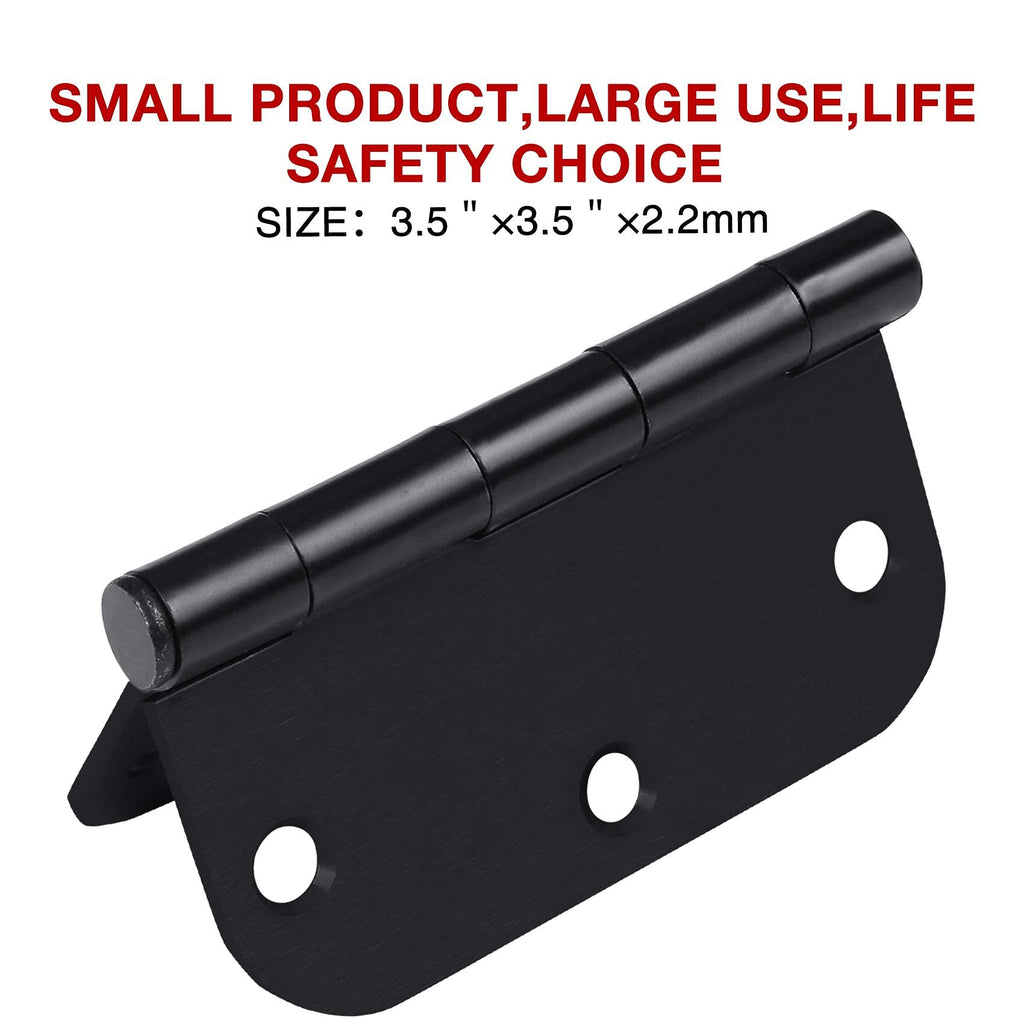 3.5 Inch Matte Black Door Hinges 3 1/2" Rounded 5/8" Flat 18 Pack