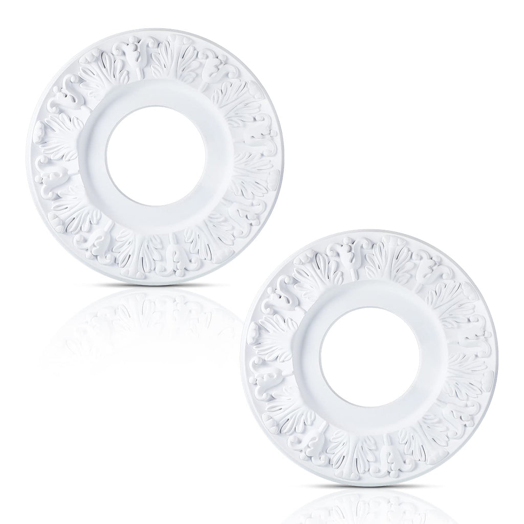 2 Pcs 10 Inch White Ceiling Medallions, PU Light Fixture Decor