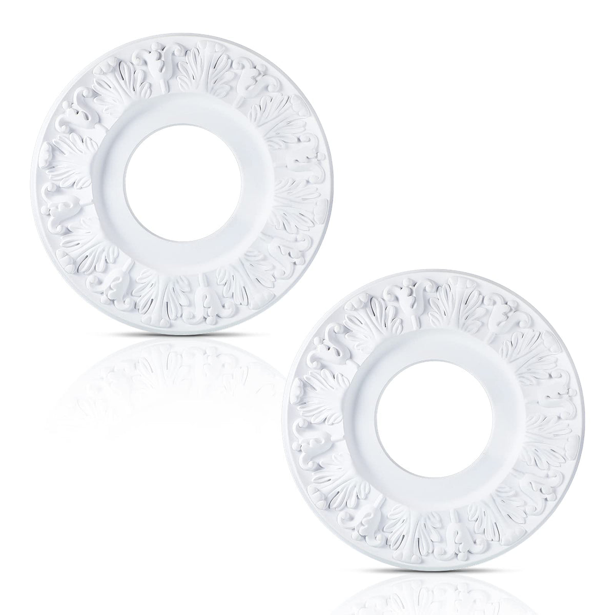 2 Pcs 10 Inch White Ceiling Medallions, PU Light Fixture Decor