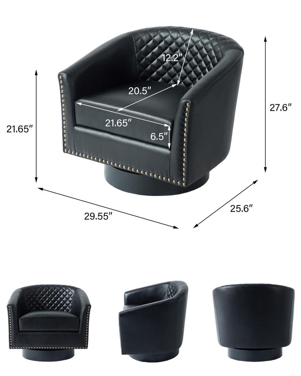 Faux Leather Swivel Accent Chairs Set of 4, Barrel Club Armchair, Black