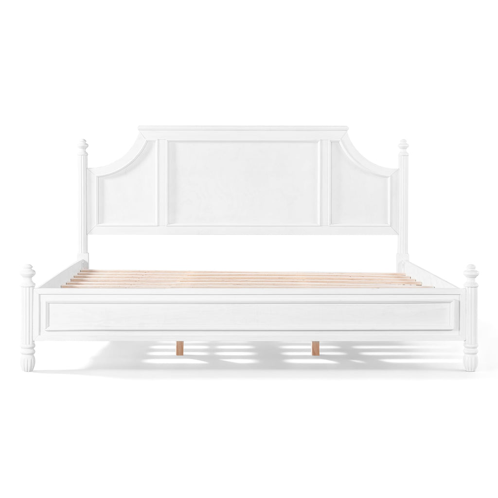 California King Wood Bed Frame with Fluted Spindle Post (White)