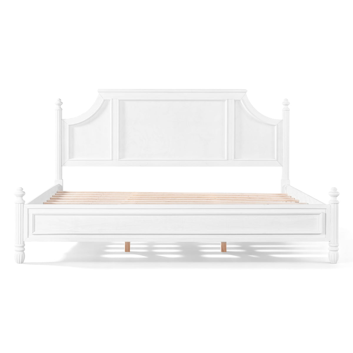 California King Wood Bed Frame with Fluted Spindle Post (White)