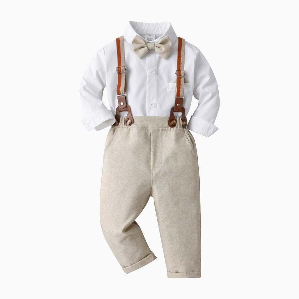 Baby Boys Gentleman Outfits Pants Sets,Infant Shirt + Pants + Bow Tie + Suspenders