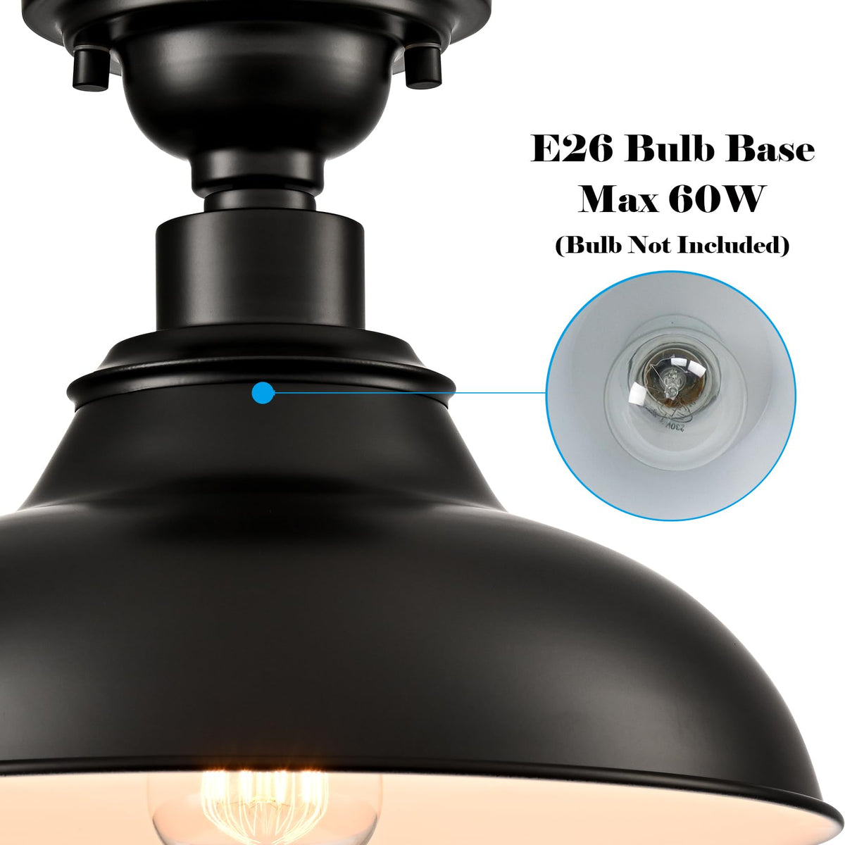 12-Inch Farmhouse Semi Flush Mount Ceiling Light Black