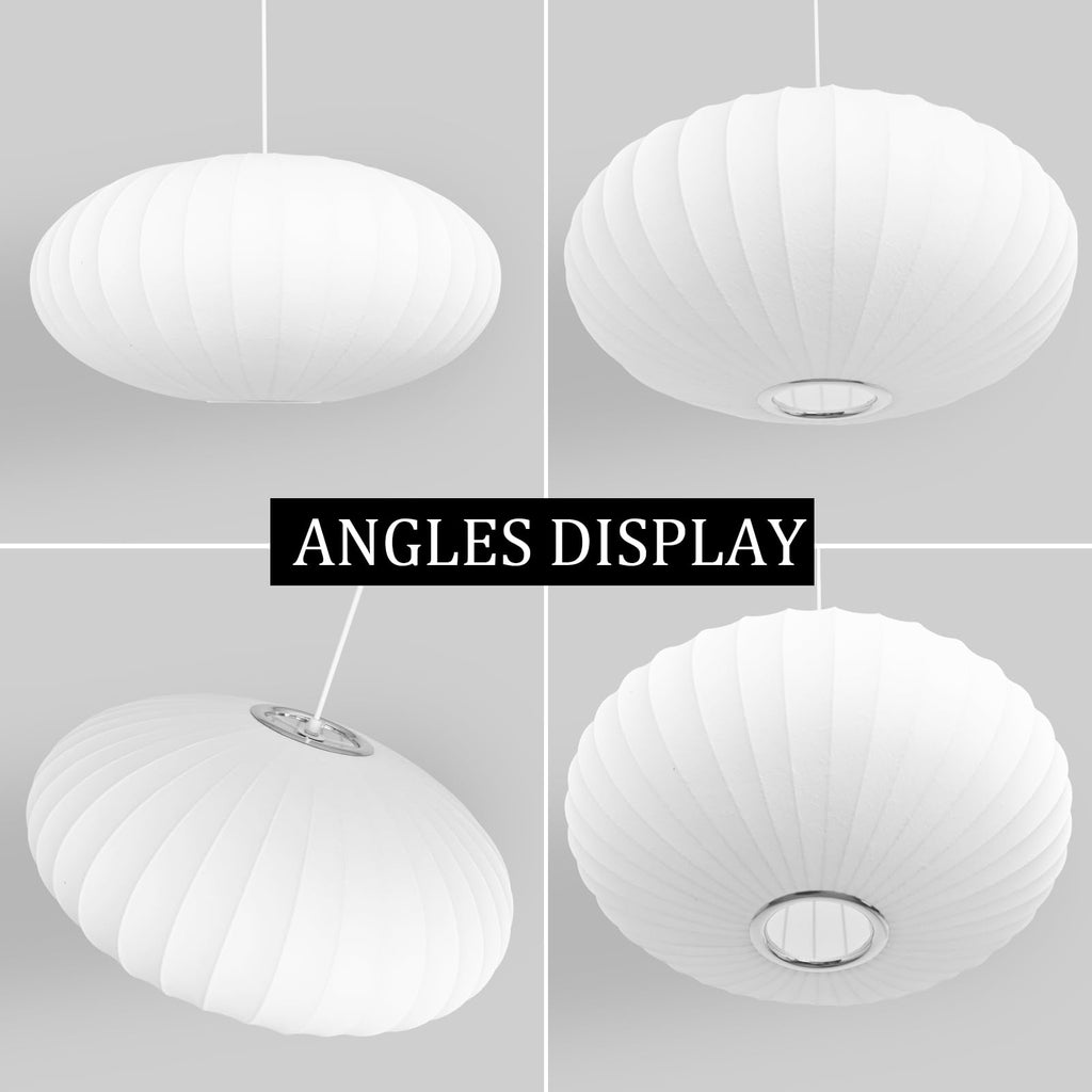 Inspired Nelson Style Italian Silk Pendant Light, 19.7in White Bubble Fabric Lantern