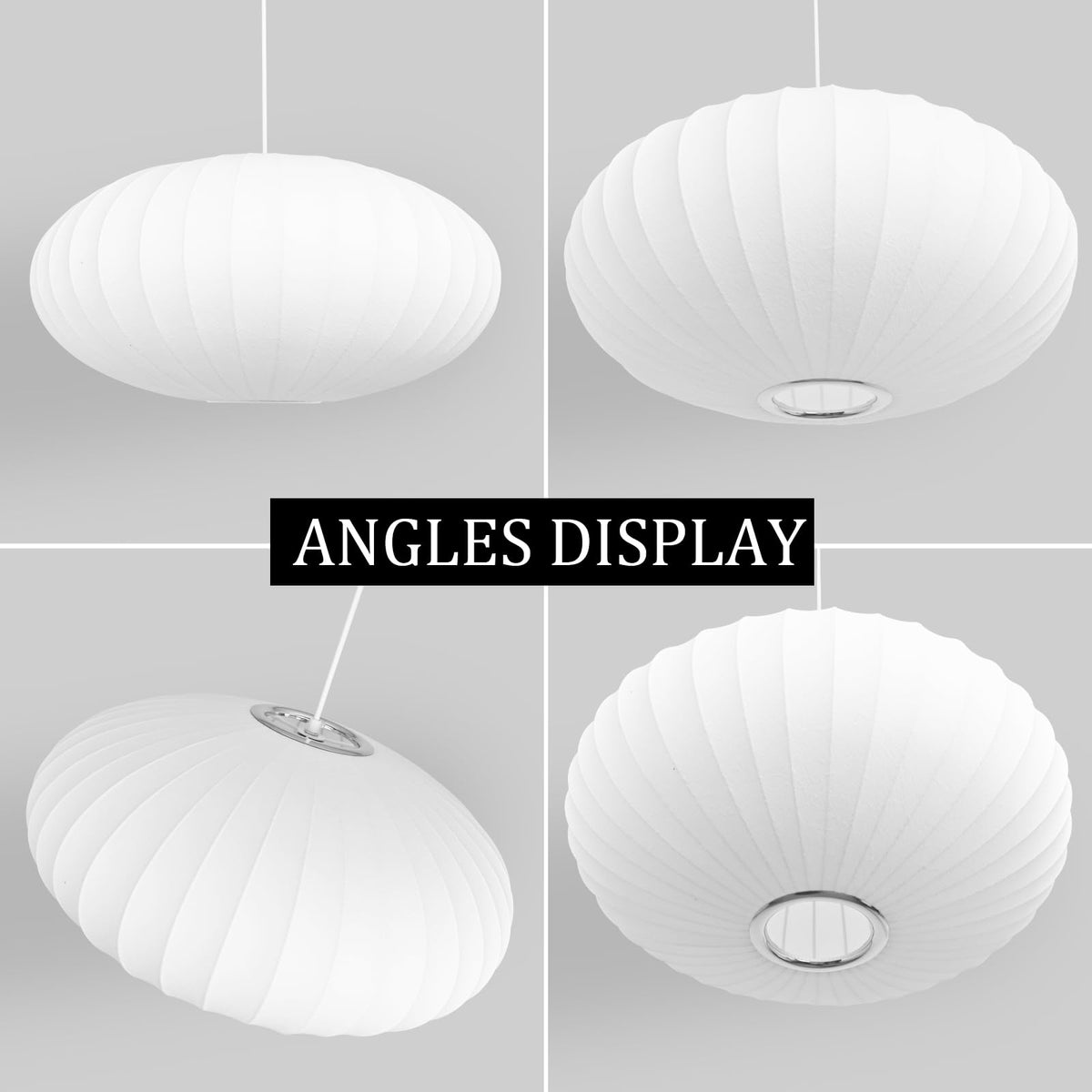 Inspired Nelson Style Italian Silk Pendant Light, 19.7in White Bubble Fabric Lantern