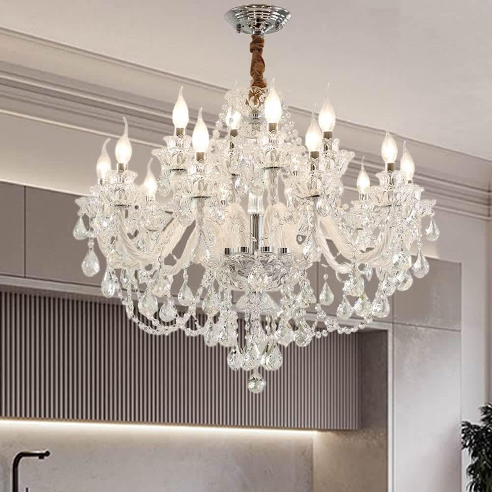 Double-Layer Clear Crystal Chandelier with Tiered Faceted Pendants