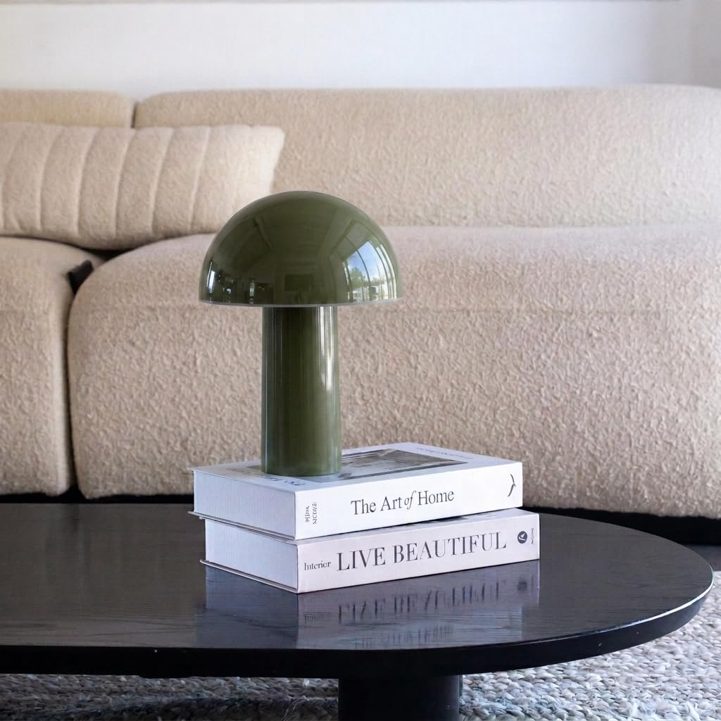 Celia Table Lamp - 10" Touch-Controlled Mushroom Accent Lamp, Cordless & Dimmable LED, Portable Bedside Accent Light