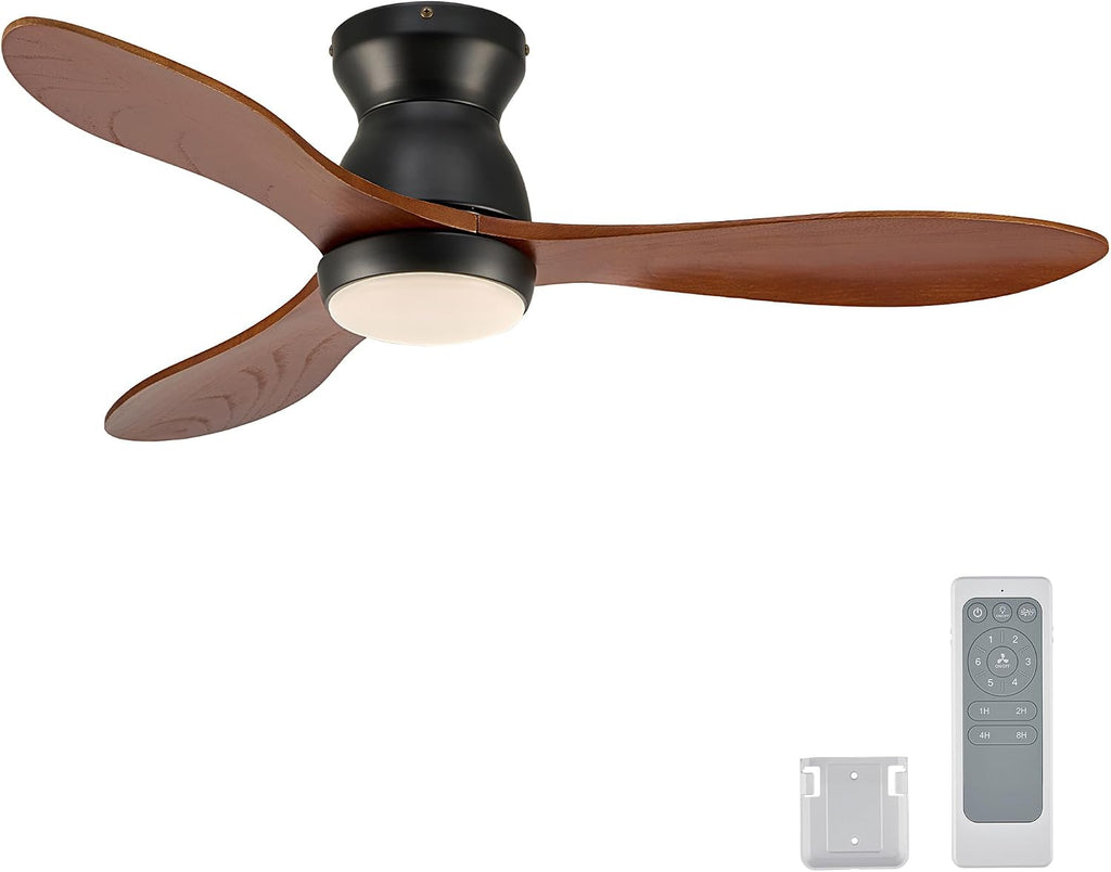42" Black Flush Mount Ceiling Fan with Light & Remote