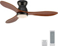 42" Black Flush Mount Ceiling Fan with Light & Remote
