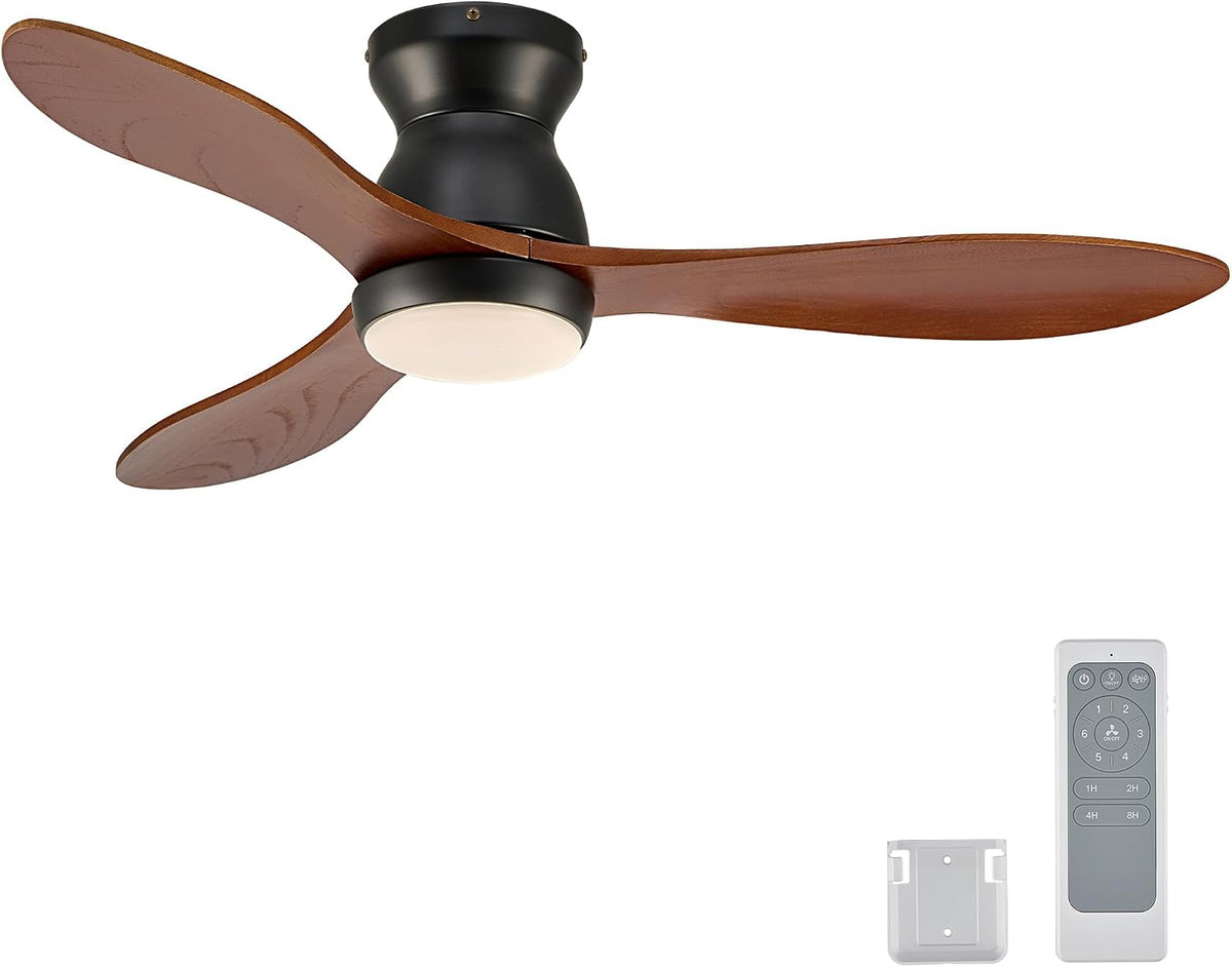 42" Black Flush Mount Ceiling Fan with Light & Remote