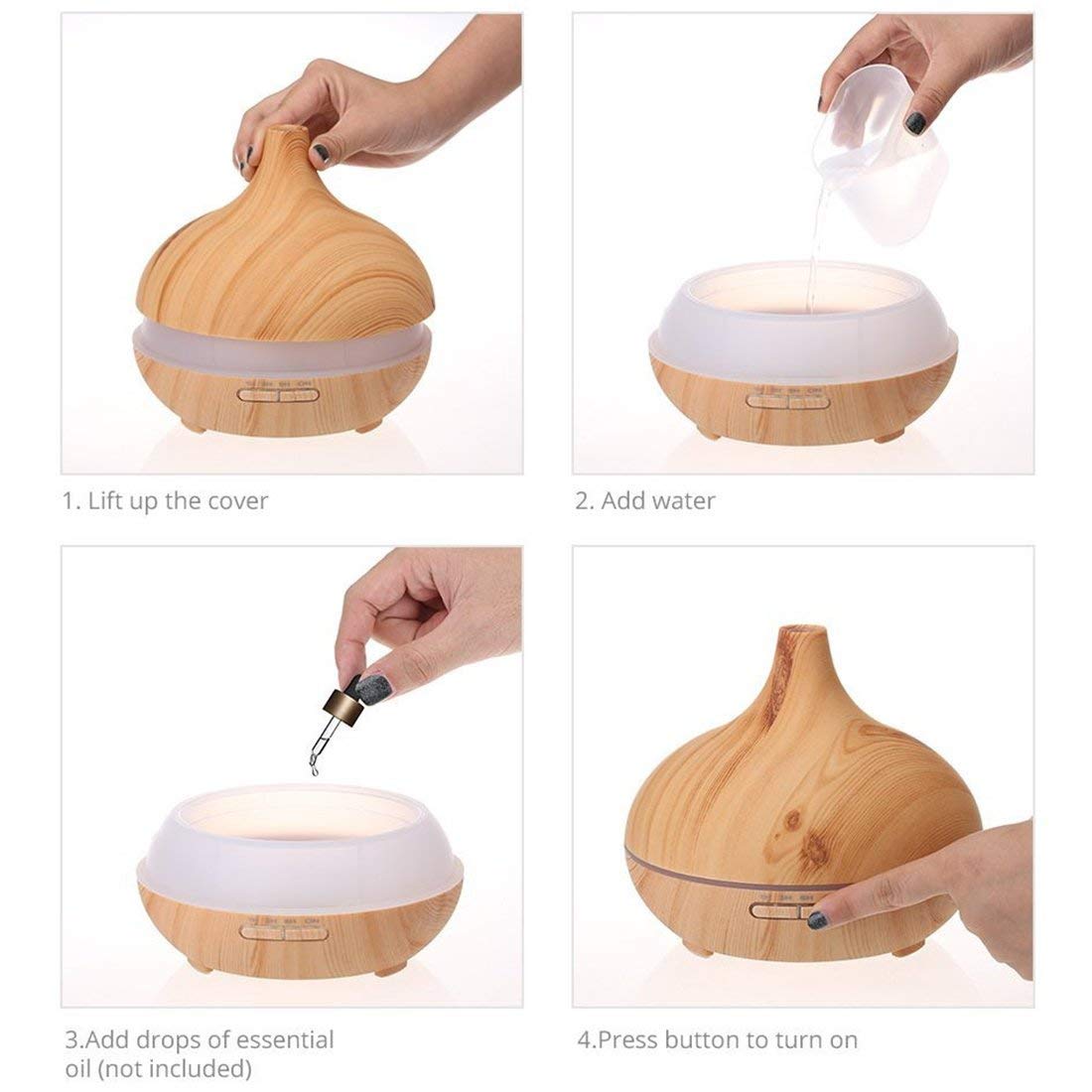 Aroma Essential Oil Diffuser, 500ml Wood Grain Ultrasonic Cool Mist Whisper-Quiet Humidifier with Color LED Lights