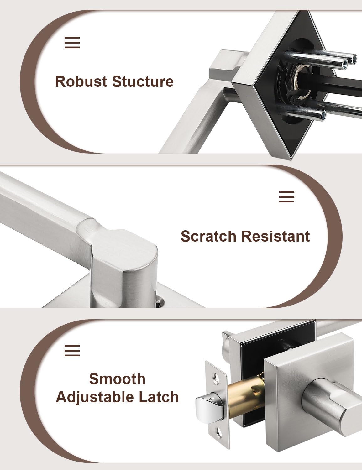5 Pack Square Brushed Nickel Door Handles Interior, Non-Locking Interior Passage Door Lock Hallway/Closet Door Lever