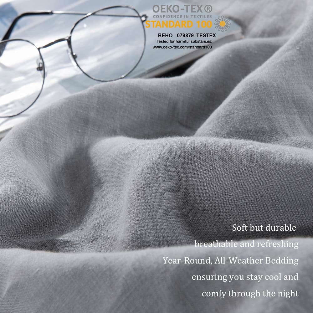 100% Stone Washed French Linen Duvet Cover Set 3 Pieces, 90 inches x 92 inches, Shams 20 inches x 26