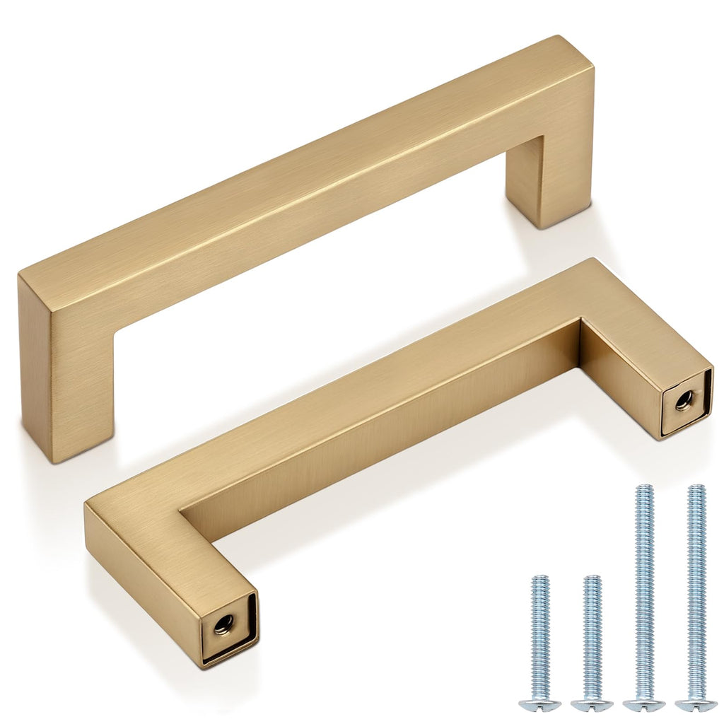 10 Pack 3.75 Inch (96mm) Hole Center Champagne Bronze Cabinet Pulls Square Kitchen Cabinet Handles Dresser Drawer