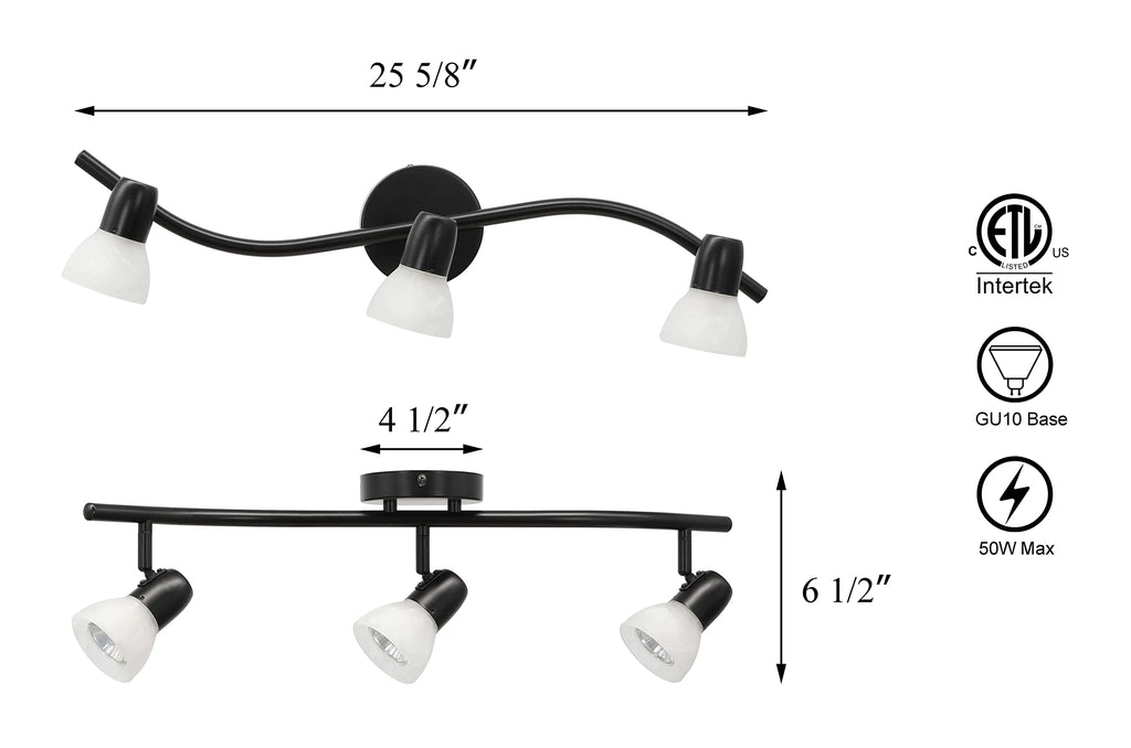 3 Light Modern Black Curved Track Ceiling Light