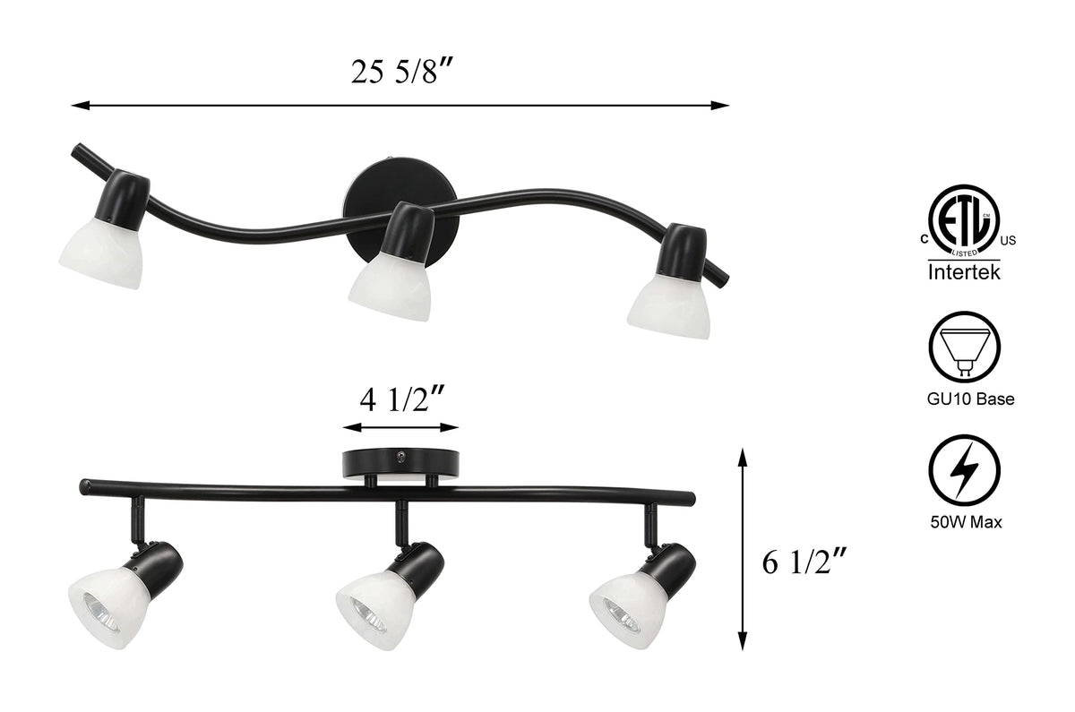 3 Light Modern Black Curved Track Ceiling Light