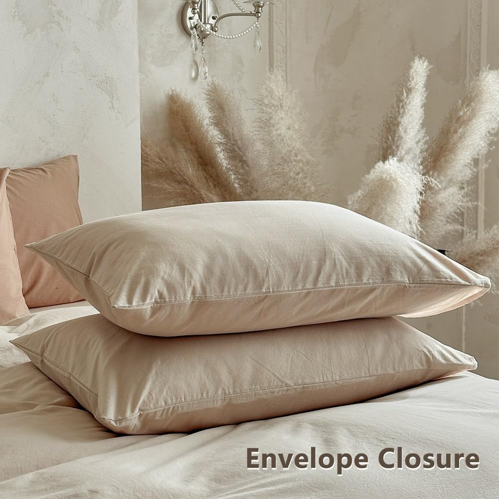 100% Washed Cotton Duvet Cover, Tannish Linen Grey, 68"x90"
