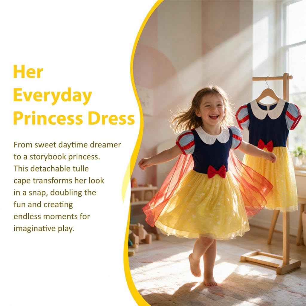 Baby Girls Princess Dress with Cape & Hair Hoop, Yellow