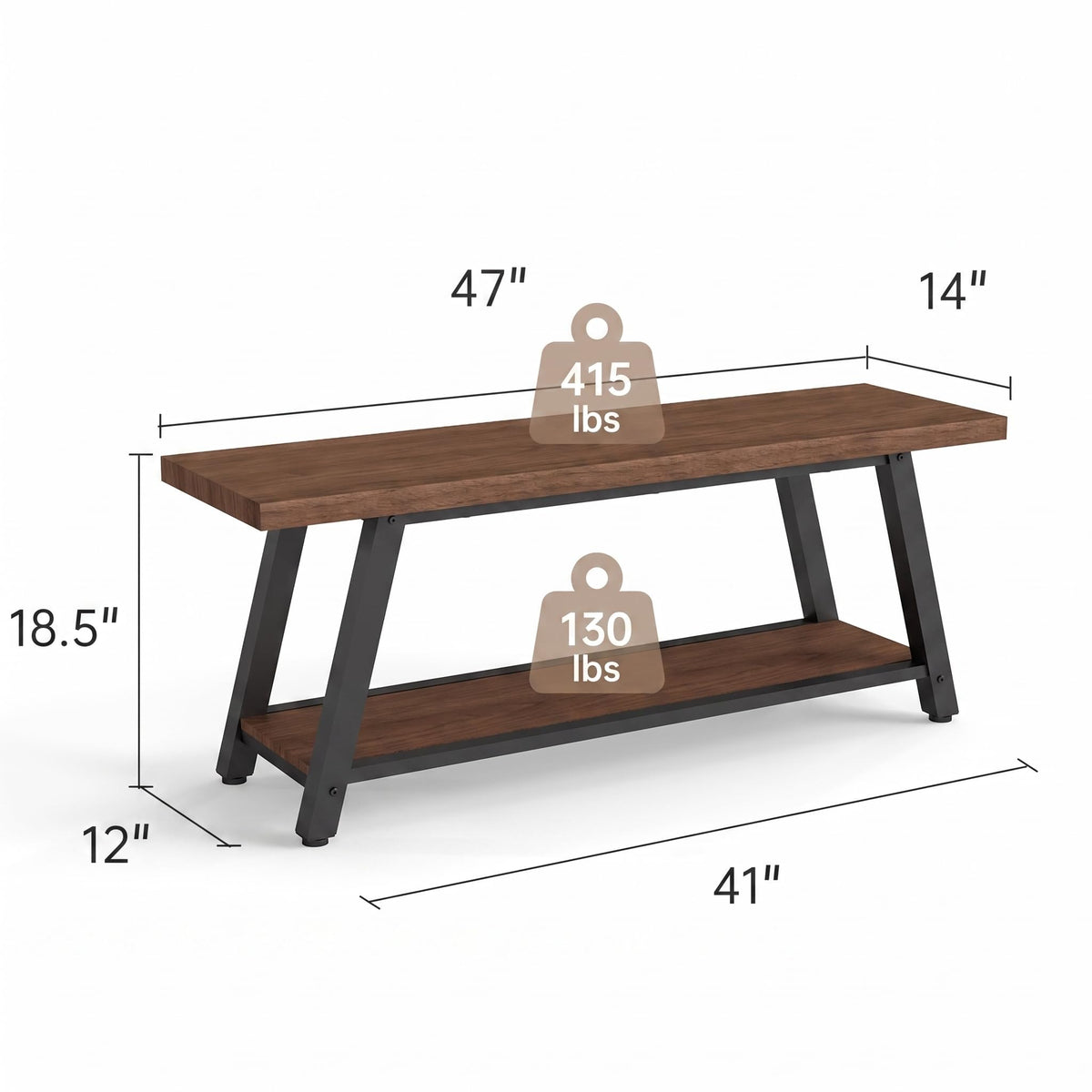 47" Farmhouse Entryway&End of Bed Wood Bench, Walnut